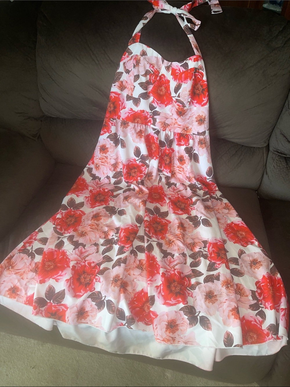 Rose Print Halter Dress
